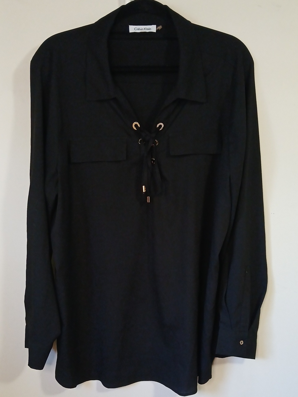 Calvin Klein Black Long-Sleeve Lace-Up Tunic Top